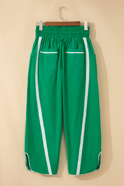 Stripe Smocked Waist Drawstring Cropped Pants