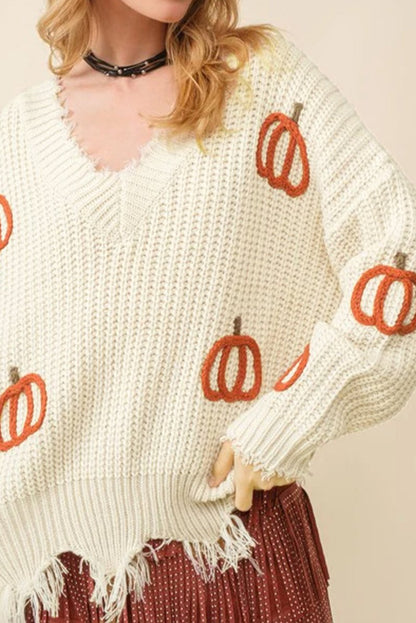 Pumpkin Cable Knit Raw Hem Sweater