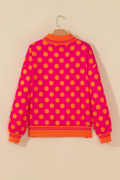 Polka Dot Stripe Trim Mock Neck Sweatshirt