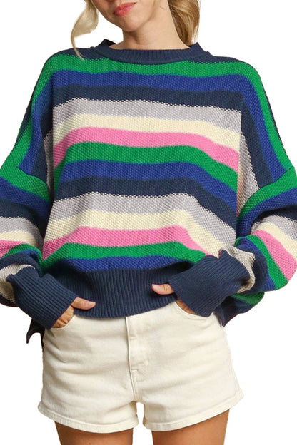 Stripe Drop Shoulder Crewneck Sweater