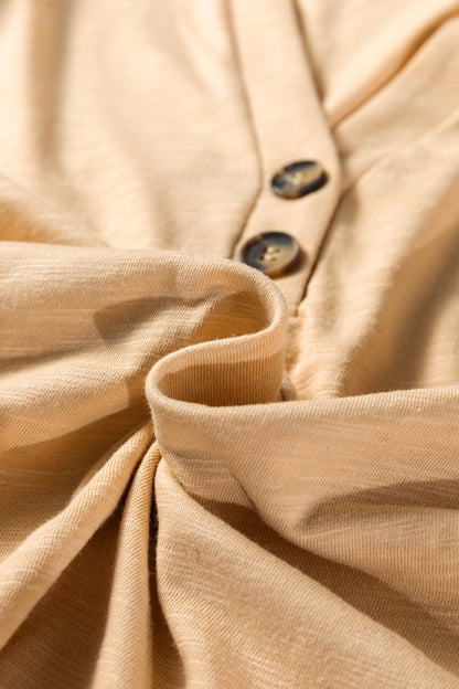 Solid V-Neck Button Long Sleeve Top