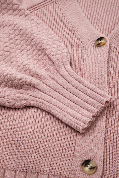 Textured Knit Button Front V-Neck Cardigan