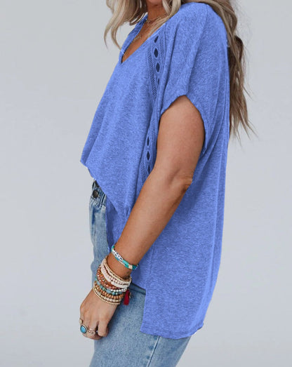 Lace Trim Oversized V-Neck Tee