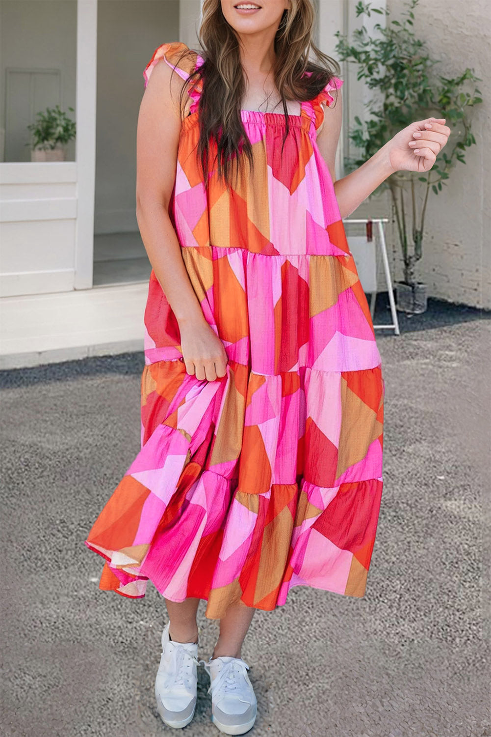 Geometric Tiered Midi Dress