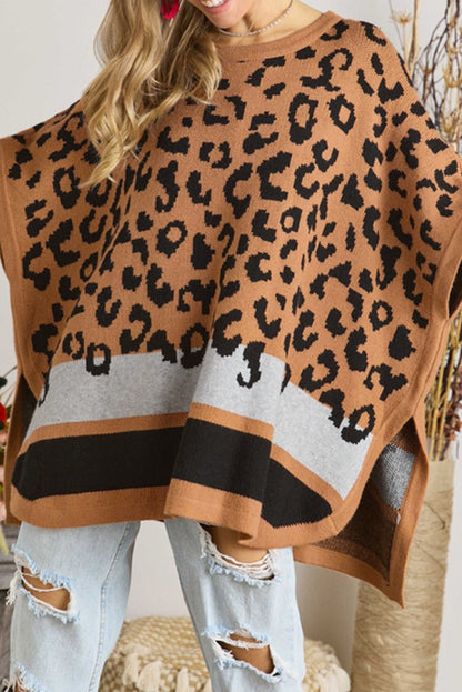 Leopard Stripe Poncho Sweater