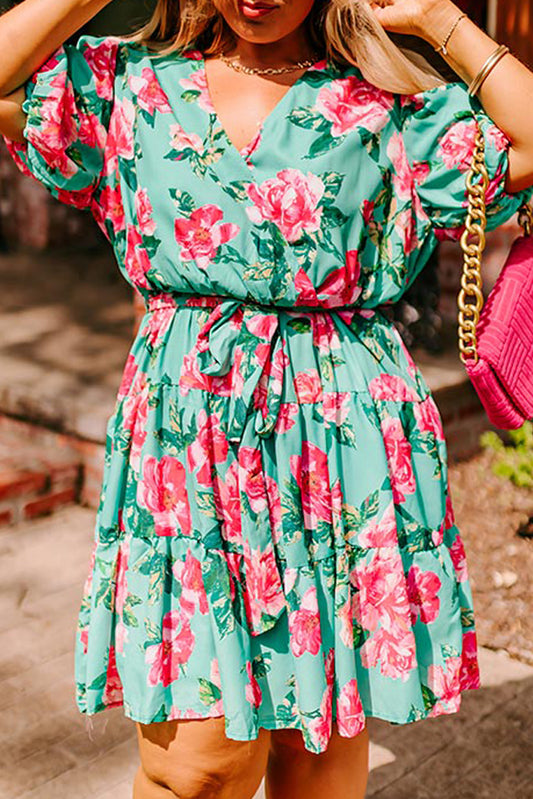 Floral Bubble Sleeve Dress Plus Size