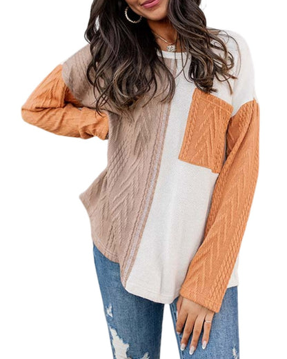 Colorblock Long Sleeve Pocketed Top