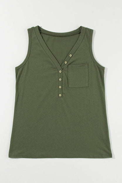 Half Buttoned V-Neck Tank Top