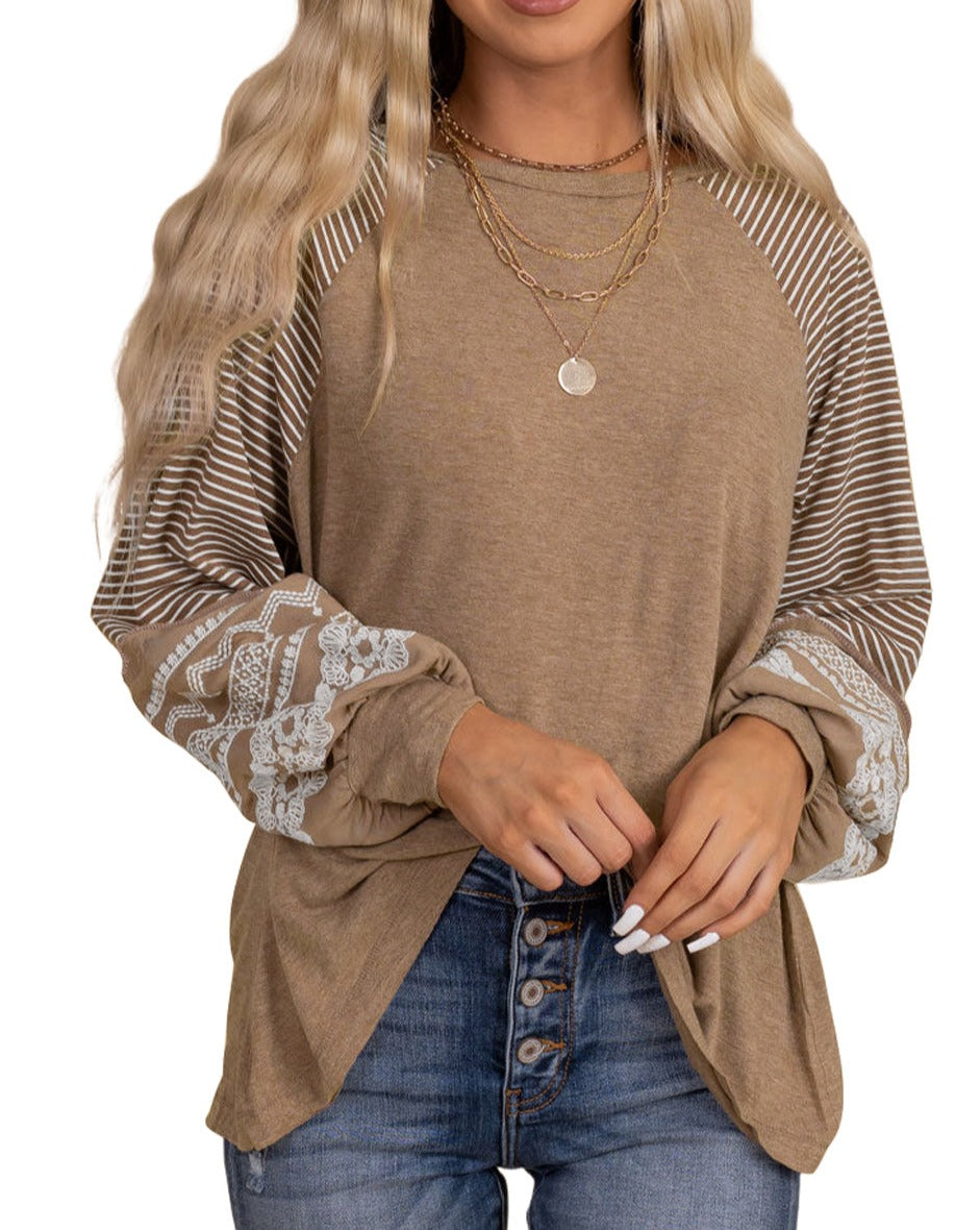 Floral Stripe Raglan Sleeve Top