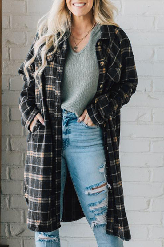 Plaid Buttoned Long Shacket w/Pockets