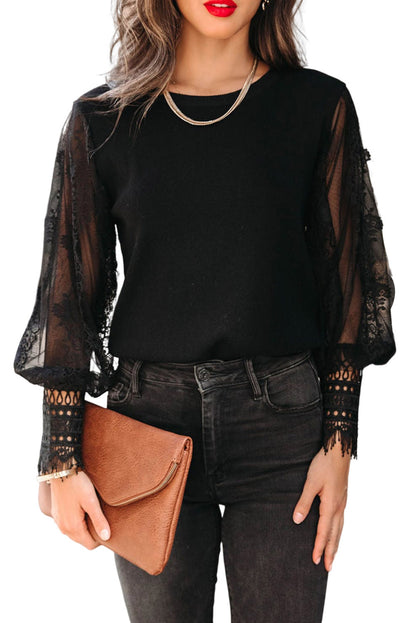 Lace Mesh Bishop Sleeve Top