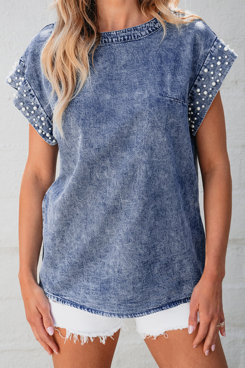 Denim Pearl Acid Wash Top