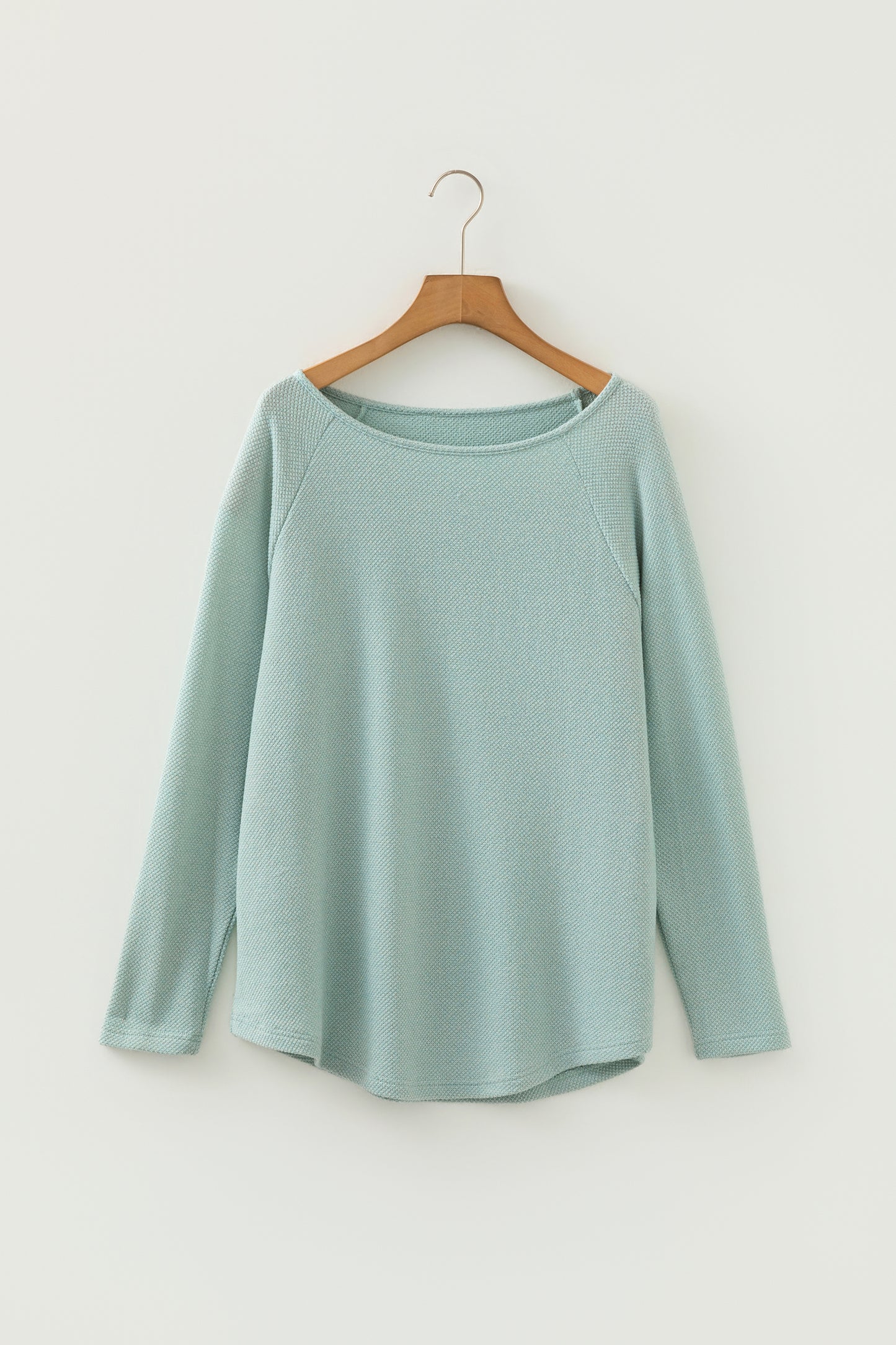 Solid Textured Knit Raglan Long Sleeve Top