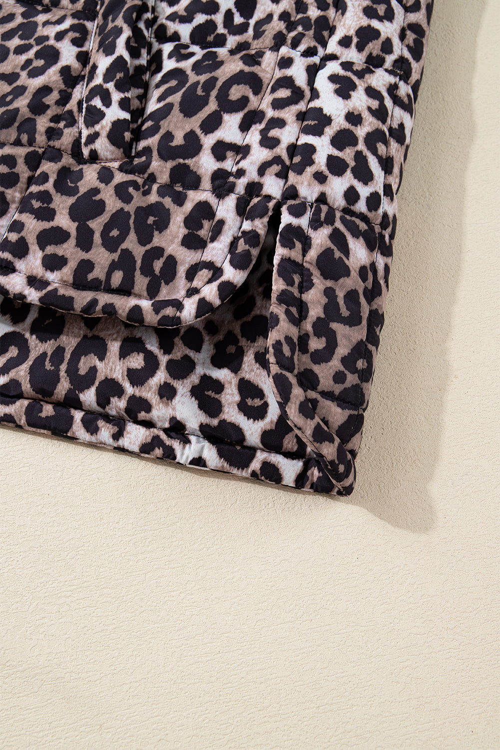 Leopard Quilted Sleeveless Zip Up Puffer Vest