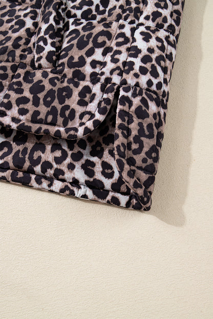 Leopard Quilted Sleeveless Zip Up Puffer Vest