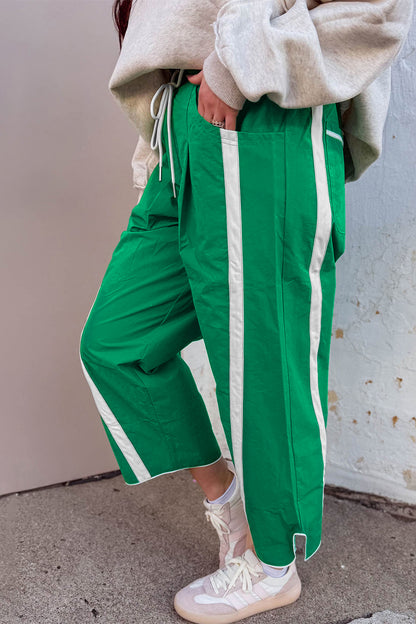 Stripe Smocked Waist Drawstring Cropped Pants