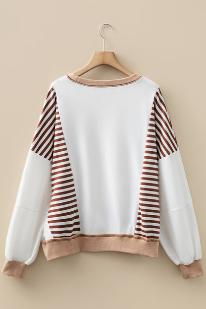 Stripe Colorblock Patchwork Contrast Stitch Sweatshirt