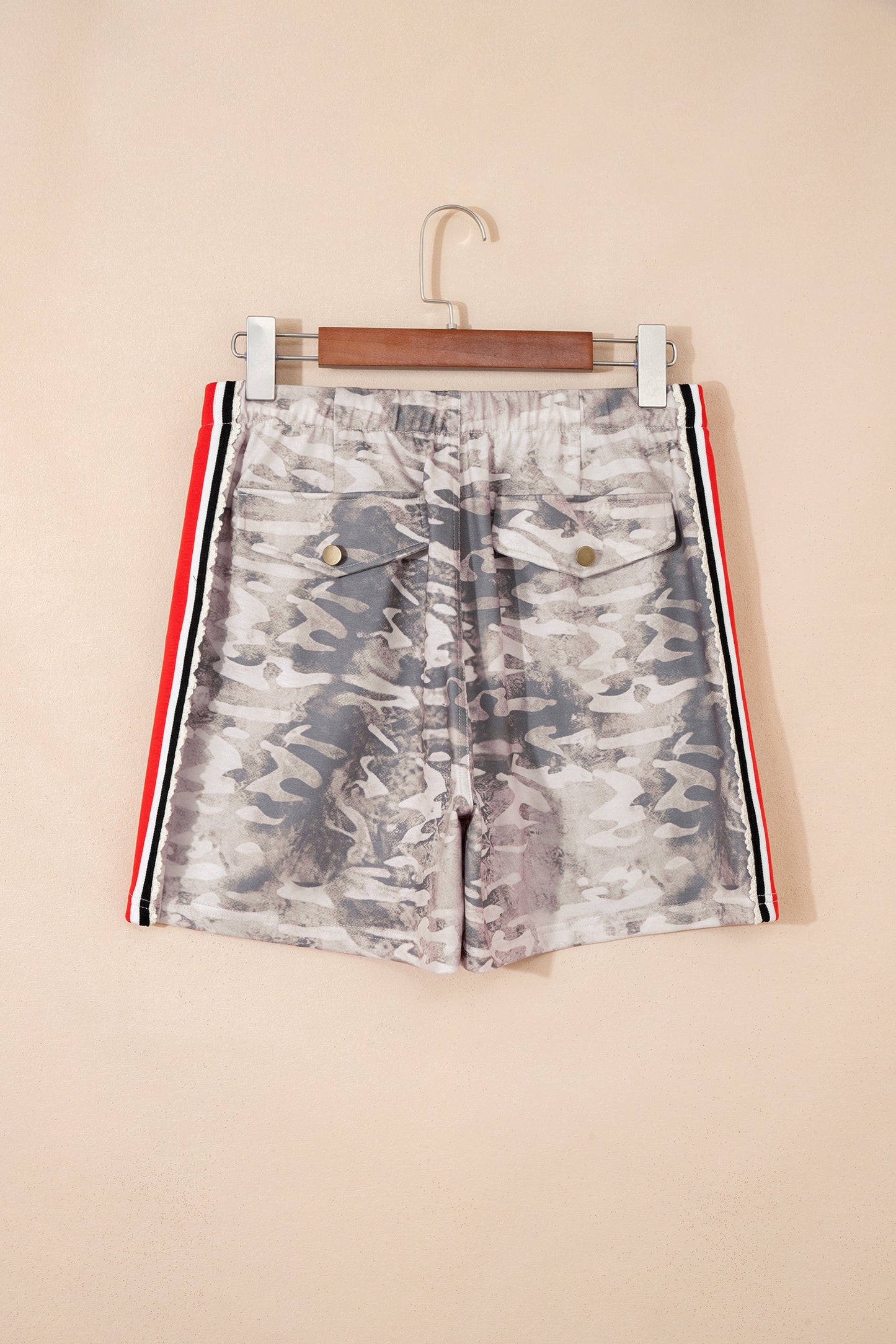 Camo Varsity Stripe Drawstring Waist Shorts