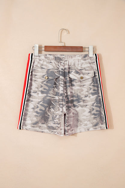 Camo Varsity Stripe Drawstring Waist Shorts
