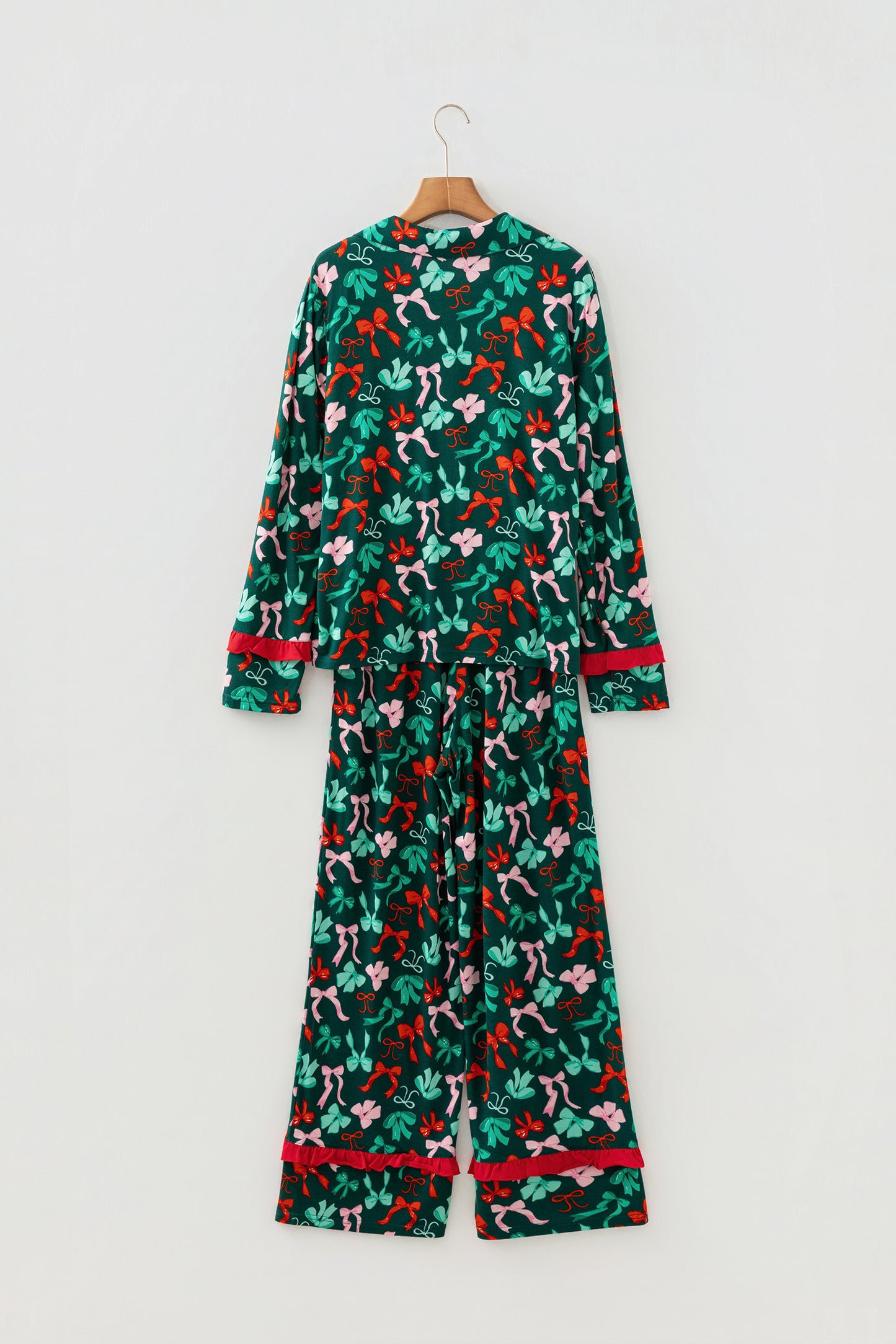 Bow Button-Up Top and Pants Pajama Set