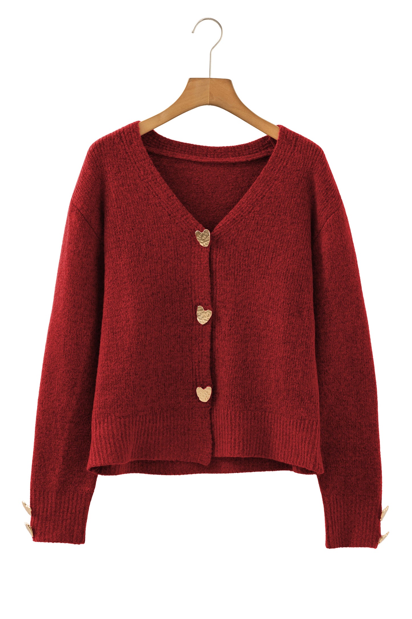 Heart Metal Button V-Neck Knit Cardigan