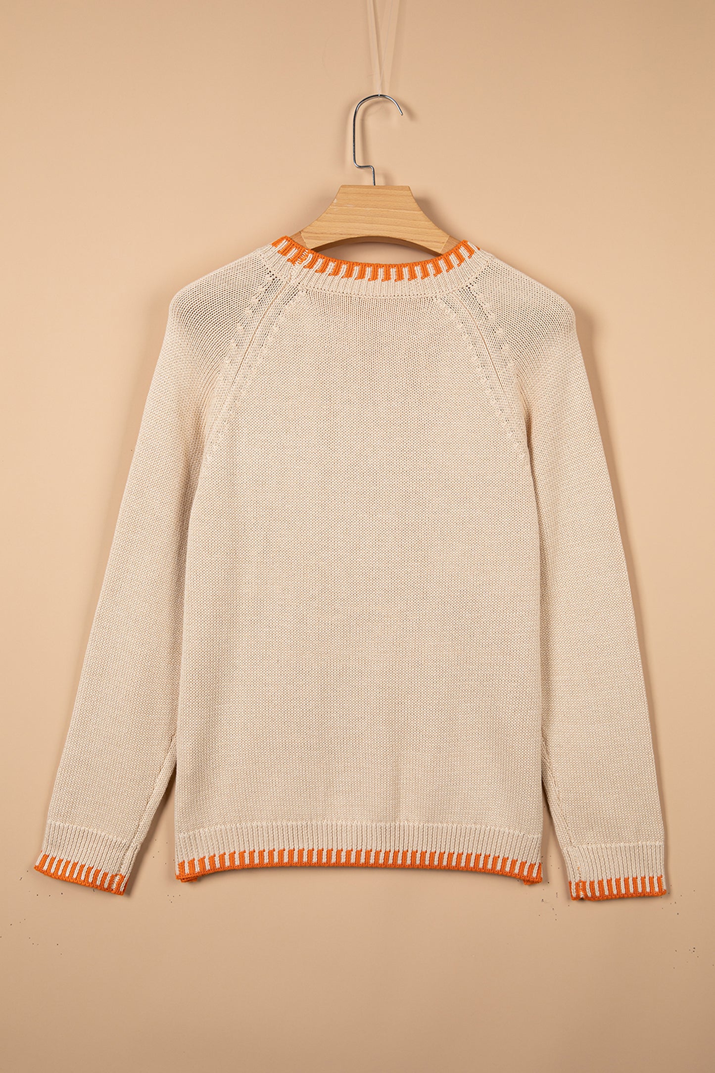 Pumpkin Floral Embroidered Round Neck Sweater