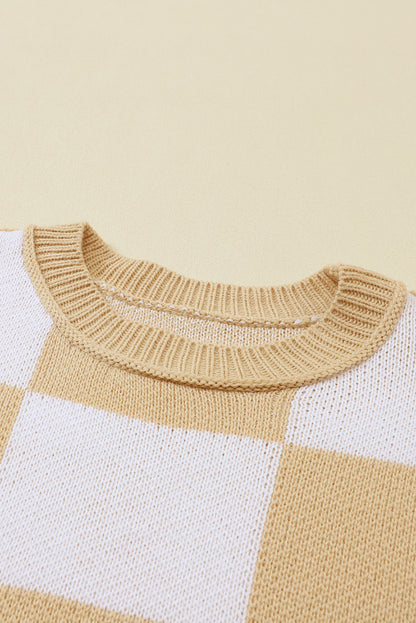 Checker Bishop Sleeve Sweater