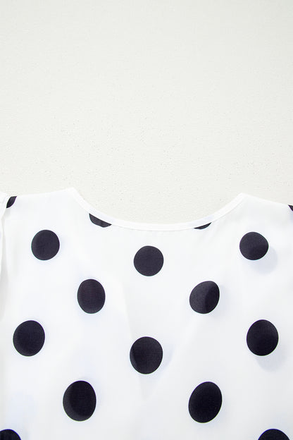 Polka Dot Stripe Patchwork Flutter Sleeve Babydoll Blouse