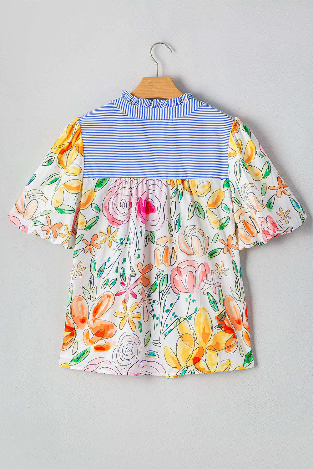 Floral Stripe Puff Sleeve Blouse