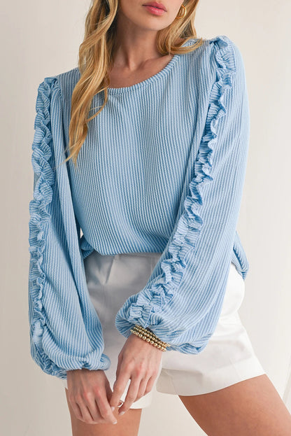 Corded Frilled Puff Sleeve Blouse