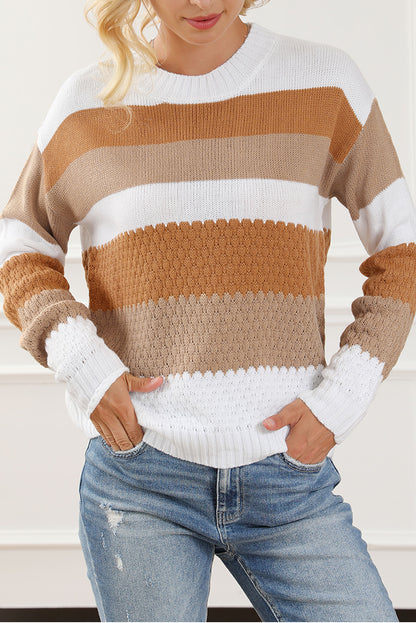 Stripe Cable Drop Shoulder Sweater