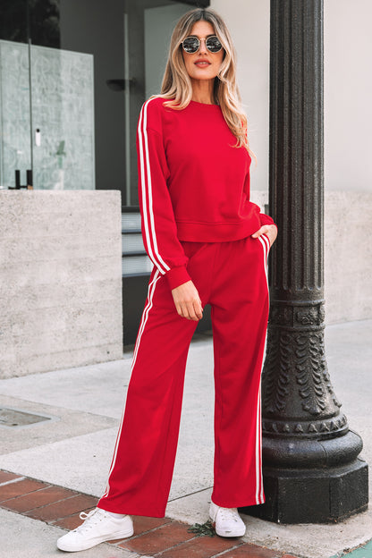 Varsity Stripe Crewneck Pullover & Sweatpants Set