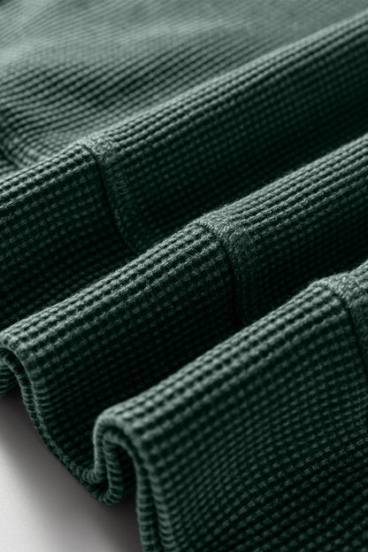 Waffle Knit Patchwork Long Sleeve Top