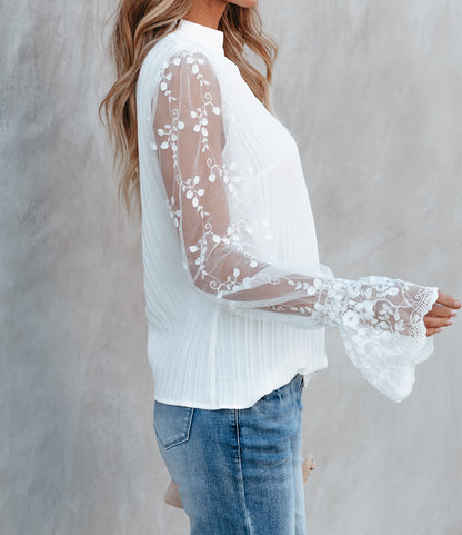 Contrast Lace Sleeve Textured Blouse