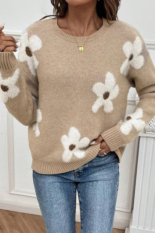 Floral Ribbed Trim Sweater