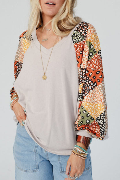 Leopard Colorblock Raglan Sleeve Top