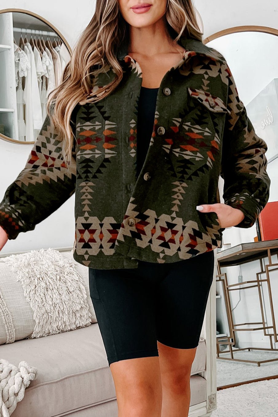 Aztec Pocketed Long Sleeve Shacket