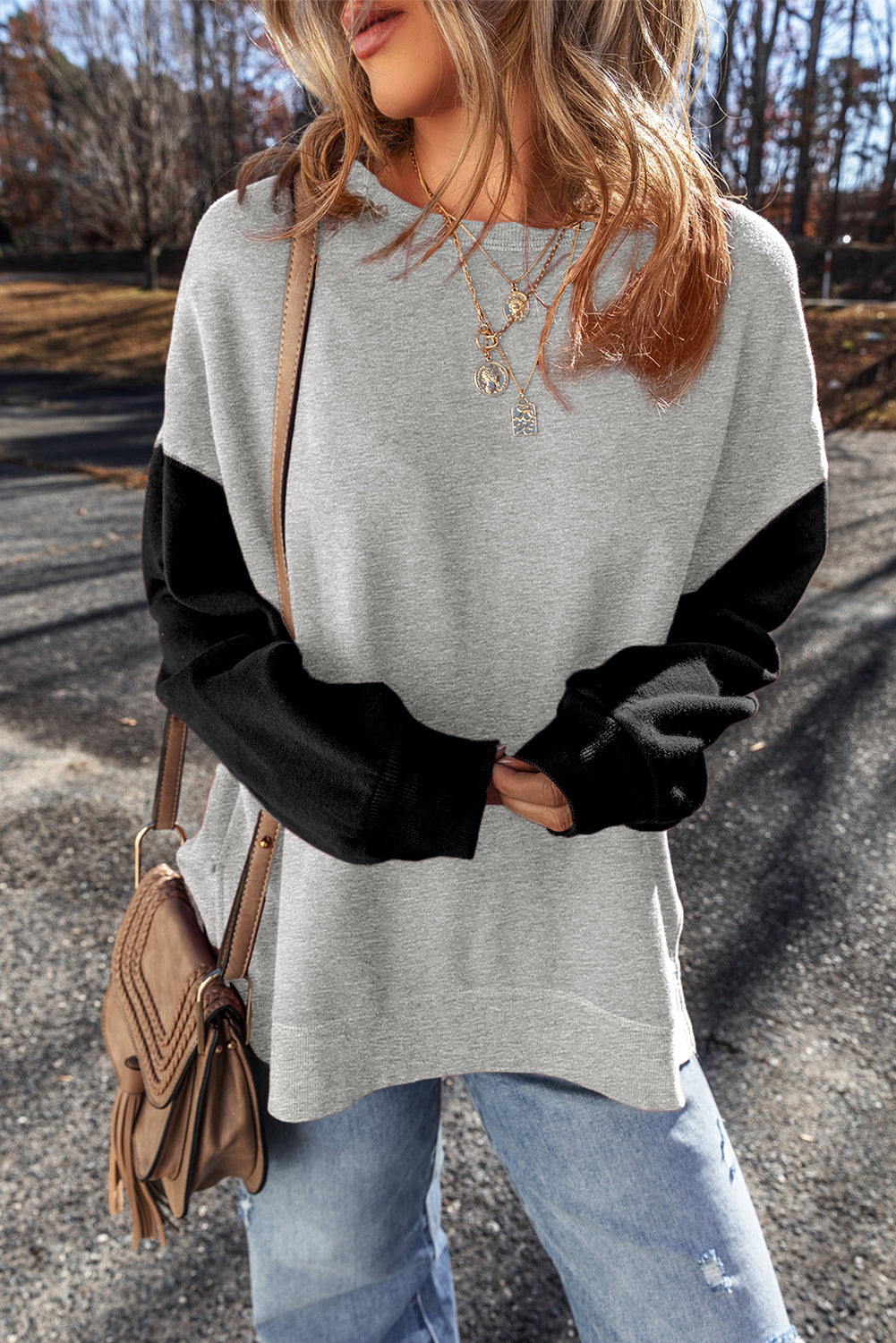 Colorblock Drop Shoulder Pullover Sweatshirt