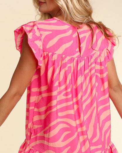 Zebra Ruffle Pocketed Dress