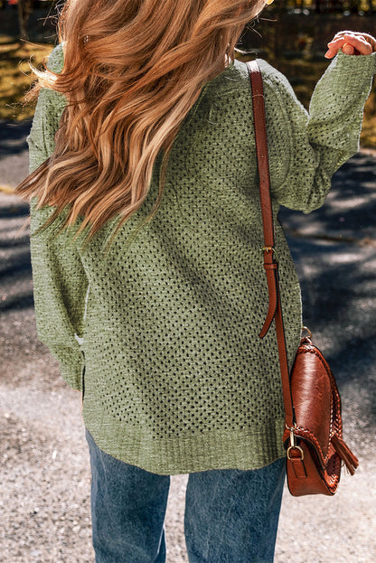 Eyelet V-Neck Drop Shoulder Sweater