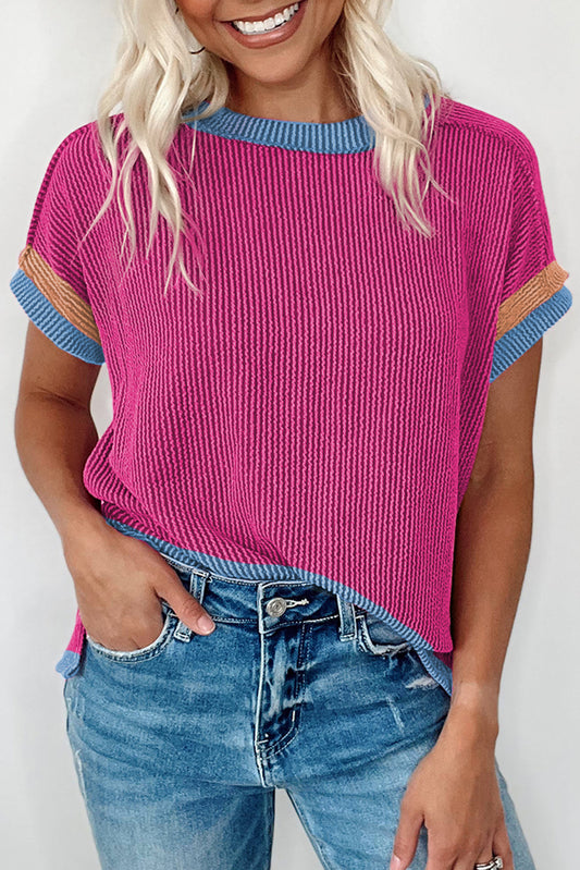 Corded Textured Contrast Trim T-Shirt