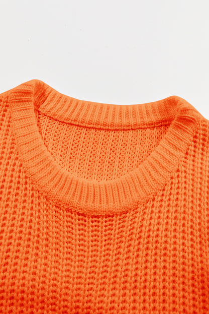 Solid Chunky Knit Ribbed Knit Round Neck Sweater