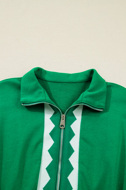 Geometric Patchwork Half-Zip Elastic Waist Dress