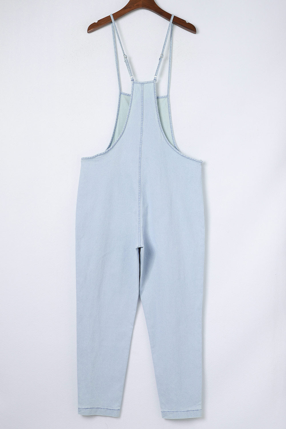 Chambray Adjustable Straps Pocketed Jumpsuit