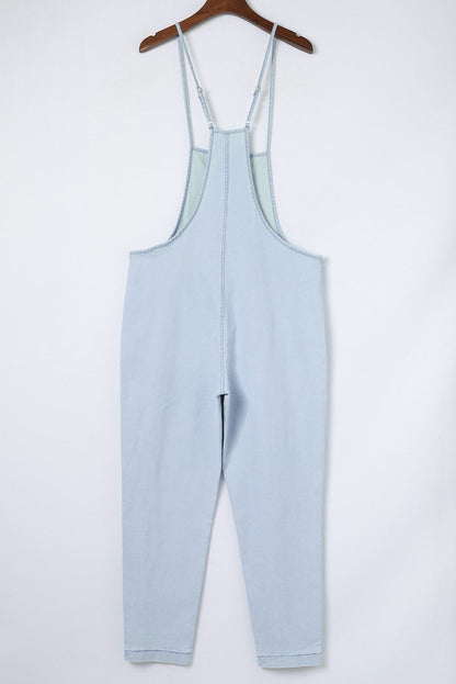 Chambray Adjustable Straps Pocketed Jumpsuit