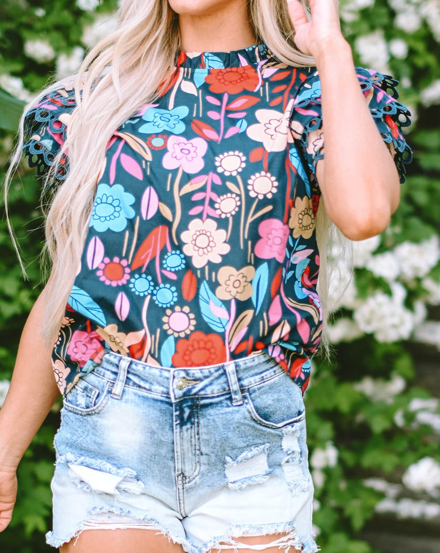 Floral Ruffle Sleeve Blouse