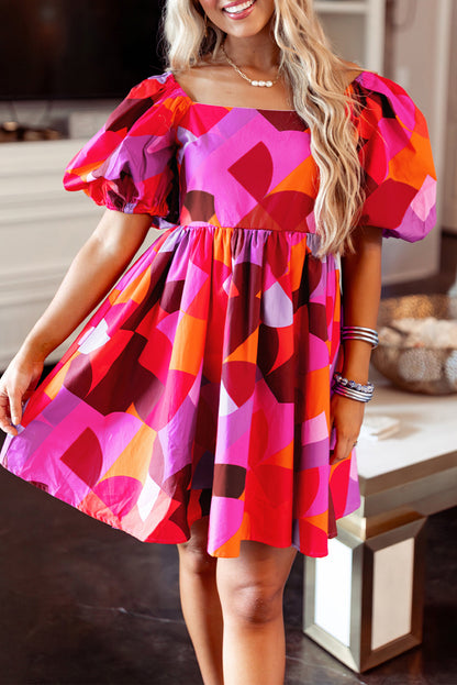 Abstract Puff Sleeve Dress