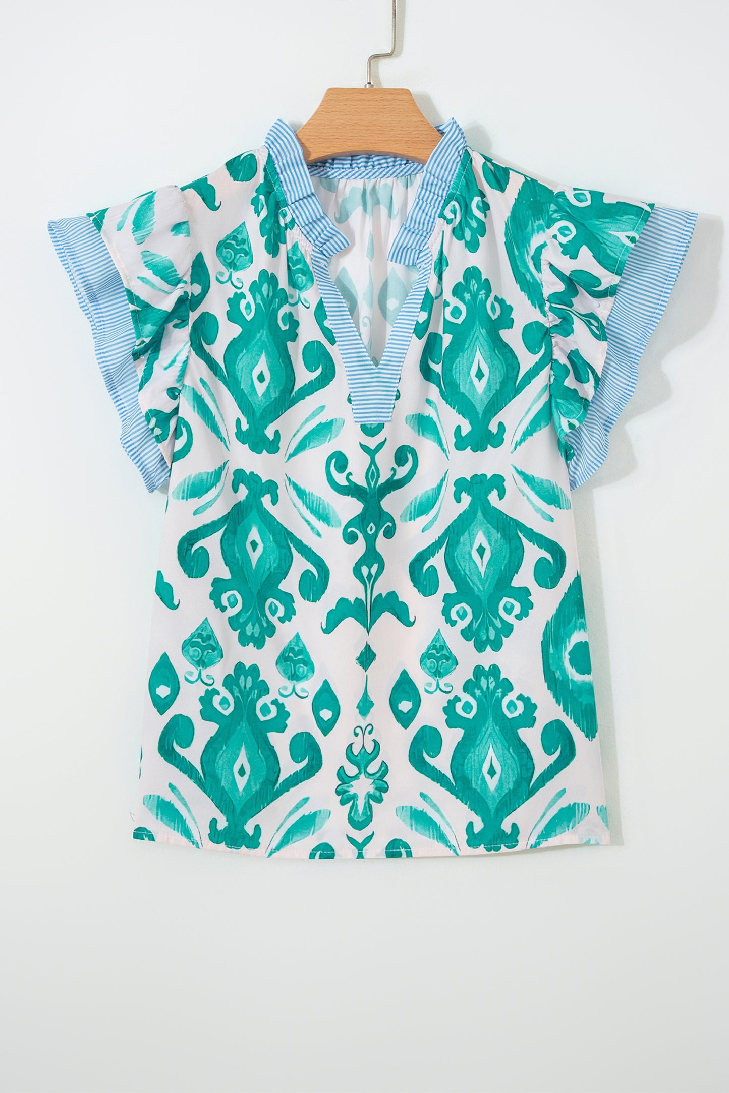 Boho Stripe Trim Flutter Sleeve Top