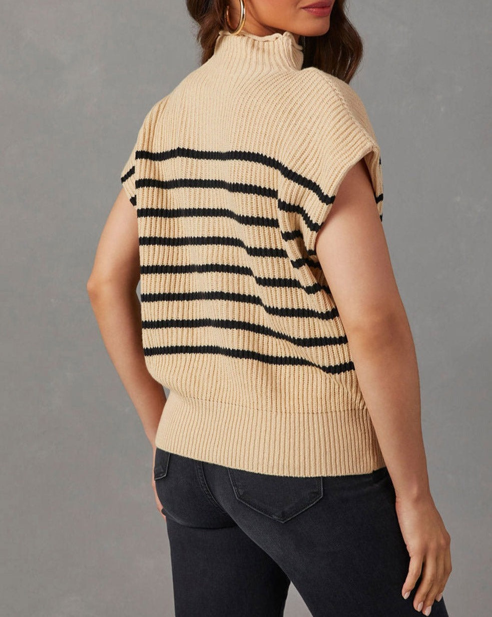 Stripe Ribbed Mock Neck Sweater