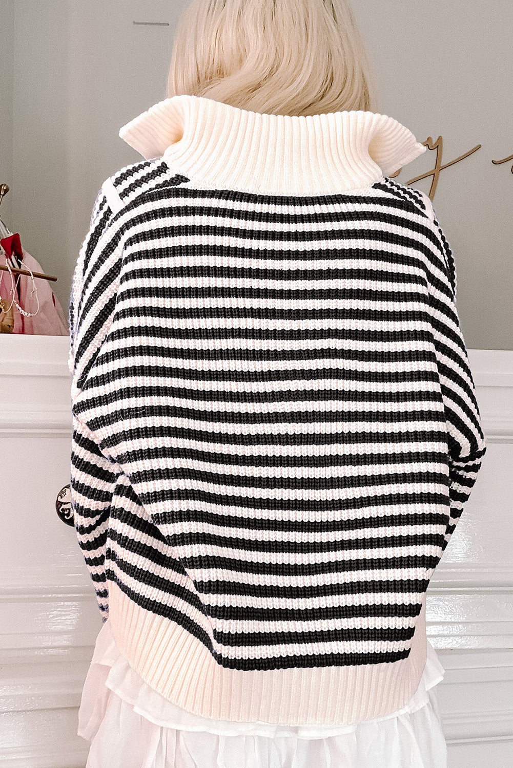 Stripe Zip-up Drop Shoulder Sweater